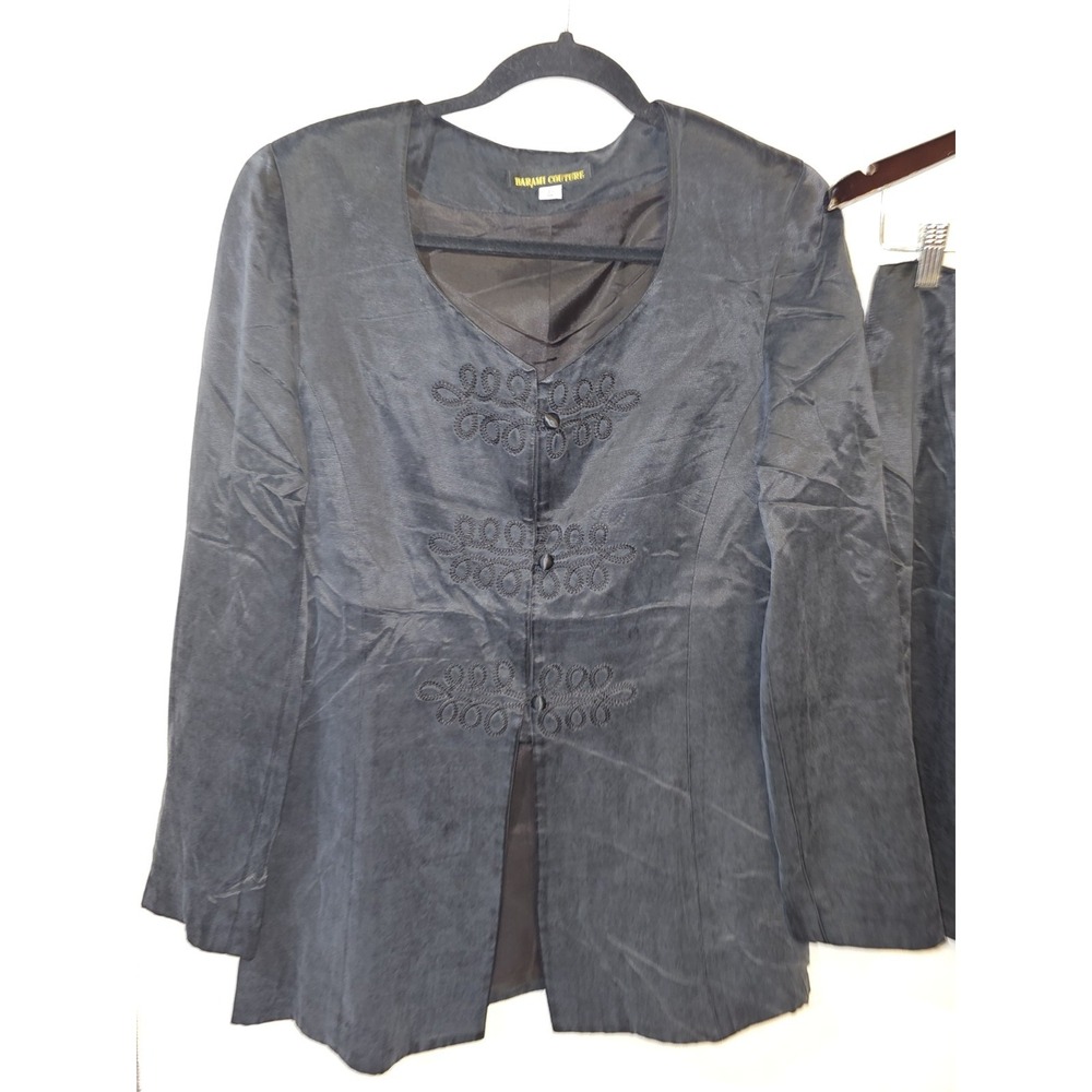 Barami Couture Black Jacket 12 and Skirt 10 Rayon Blend Women's Suit Set